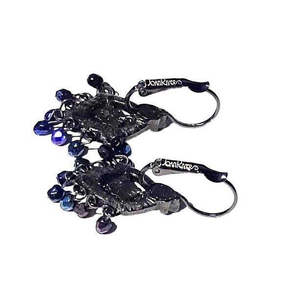 Vintage JOAN RIVERS Gunmetal Aurora Borealis Chandelier Pierced Earrings - Picture 6 of 12